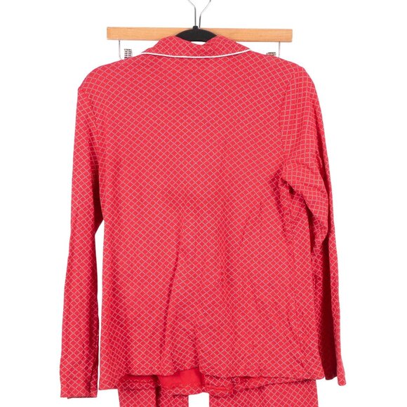 Croft & Barrow Pajama Set S Womens Red Diamond Print Button Up PJs Cotton Blend - Picture 6 of 8